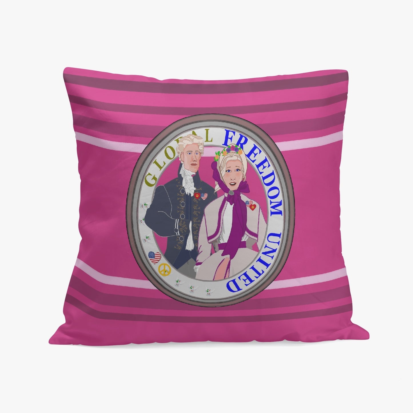 GLOBAL FREEDOM UNITED© Couple USA Georg Washington Pink 2 - Square Pillow Cover