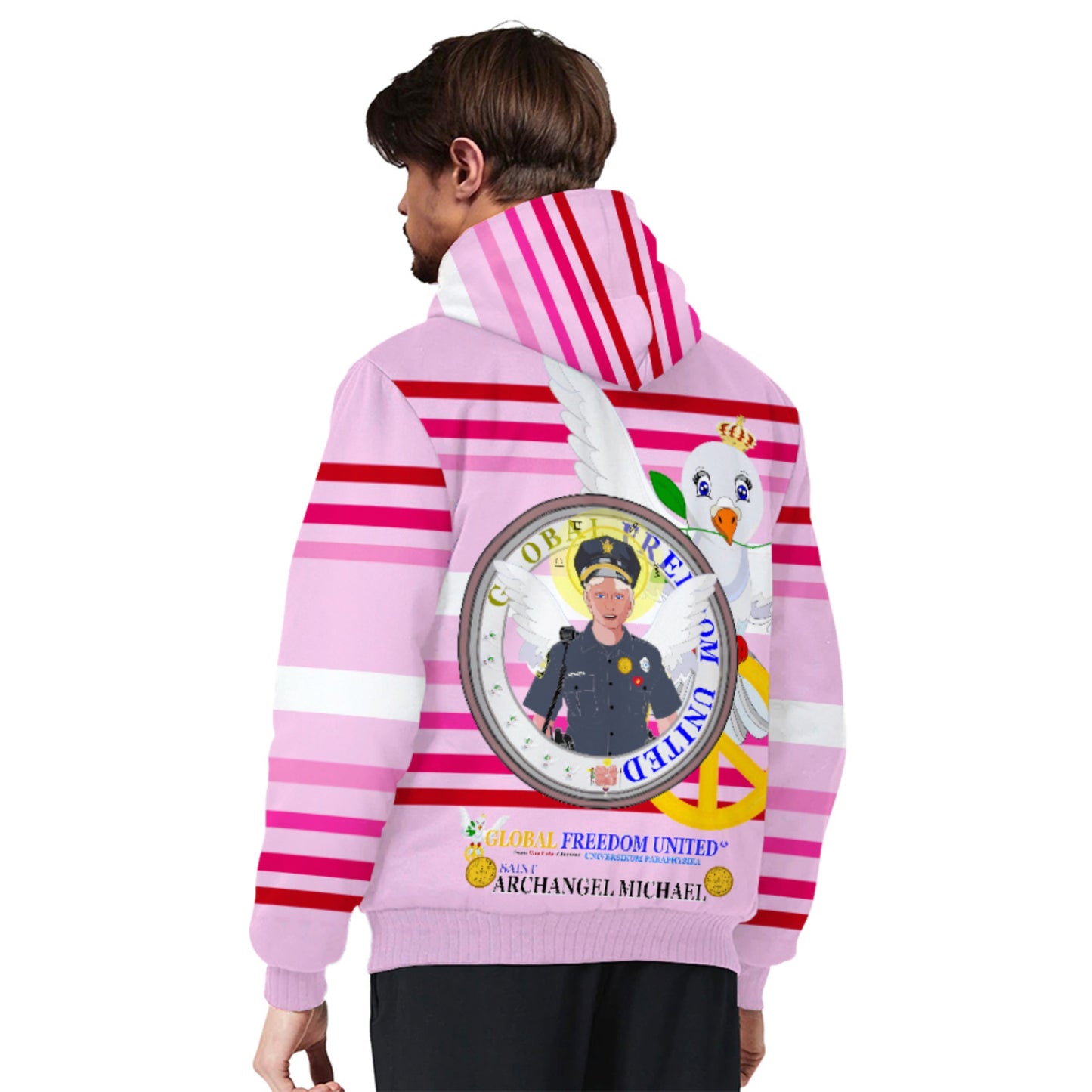 Plush Hoodie GLOBAL FREEDOM UNITED© Archangel Michael As Policemen Pink1