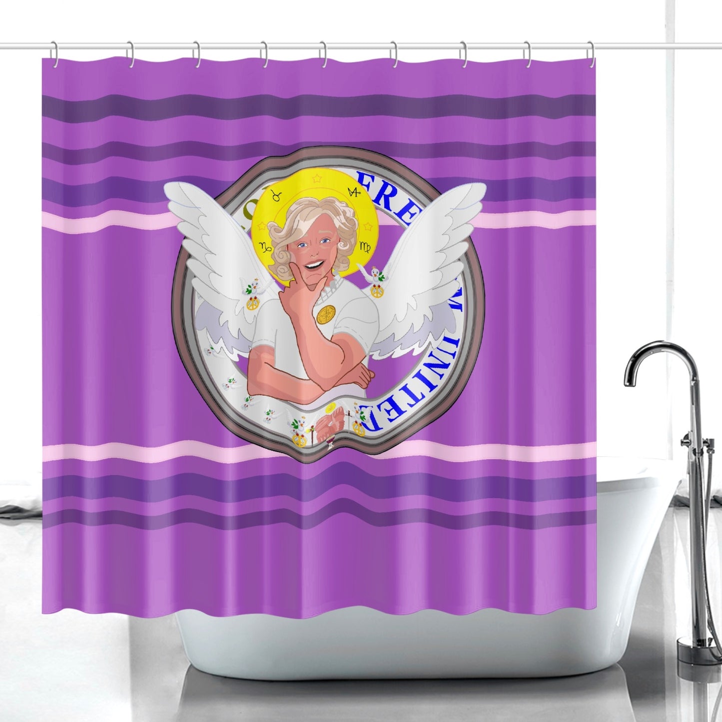 Quick-drying Shower Curtain GLOBAL FREEDOM UNITED© ARCHANGEL GABRIEL Lilac