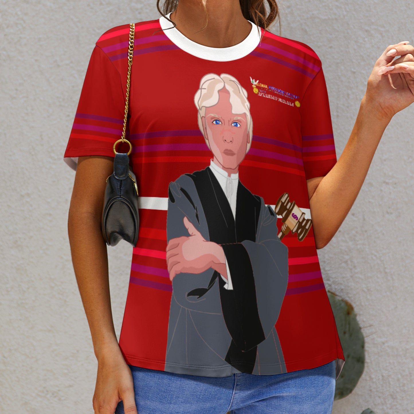 Women´s T-shirt GLOBAL FREEDOM UNITED© Archangel Michael Serbia V5 Red