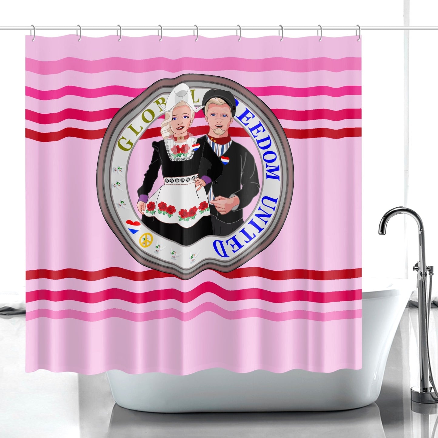 GLOBAL FREEDOM UNITED© Couple Nederland Pink1 - Quick-drying Shower Curtain