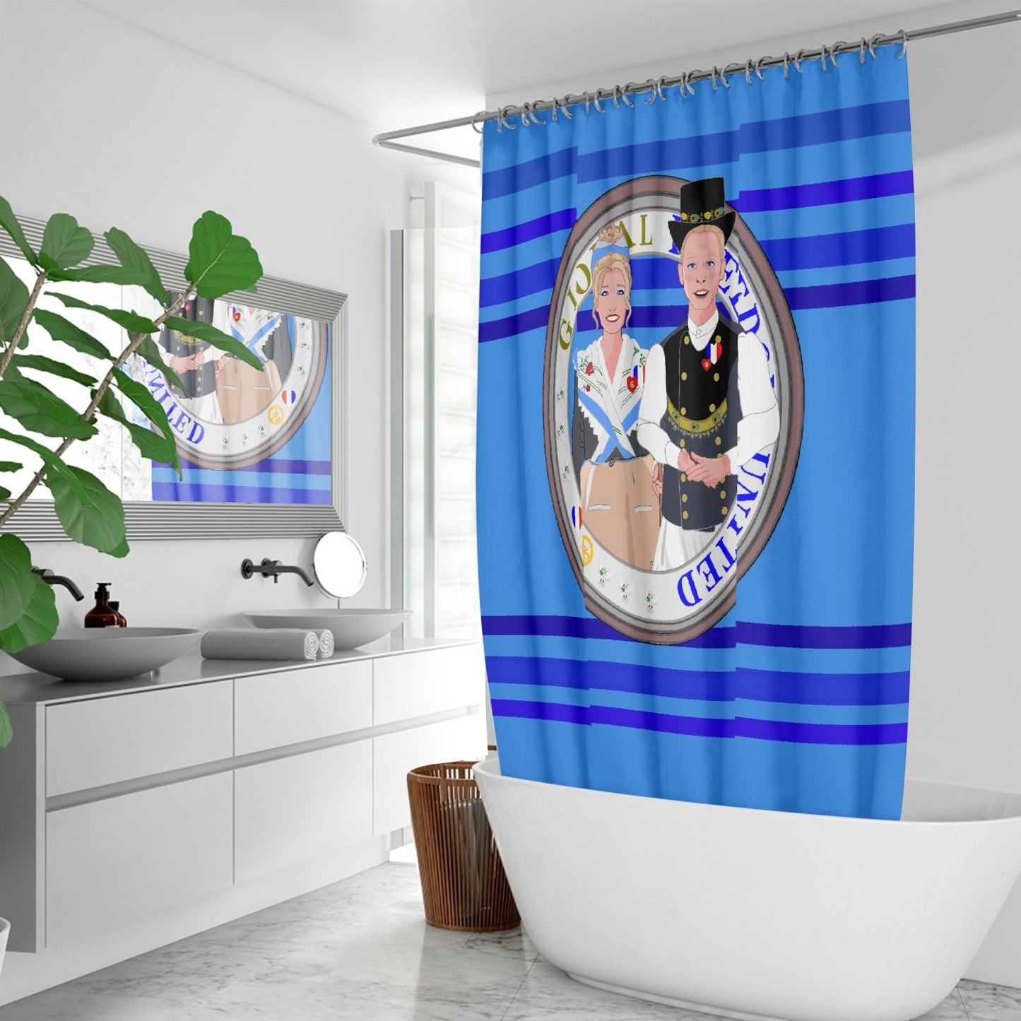 GLOBAL FREEDOM UNITED© Couple France Deep Blue - Quick-drying Shower Curtain