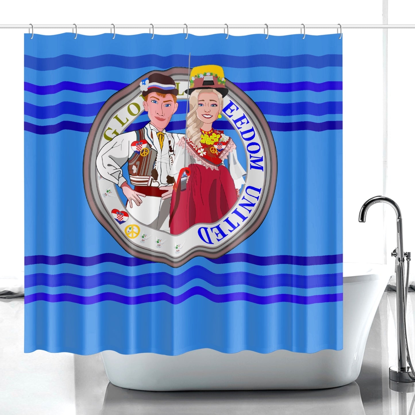 GLOBAL FREEDOM UNITED© Couple Croatia Deep Blue - Quick-drying Shower Curtain