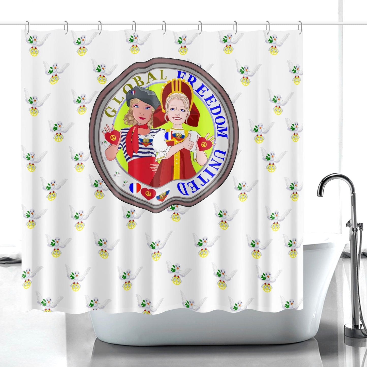 GLOBAL FREEDOM UNITED WOMEN FRENCH & RUSSIA OLD PEACE WIGHT Quick-drying Shower Curtain