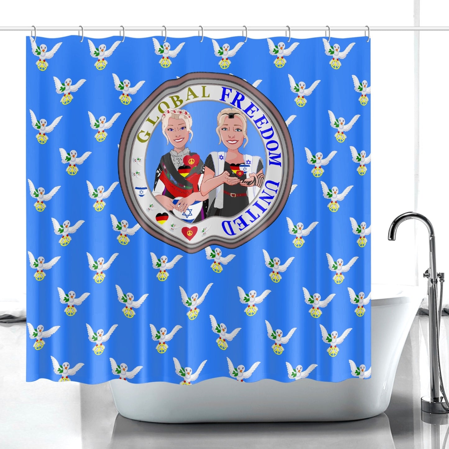 GLOBAL FREEDOM UNITED© WOMEN ISRAEL & GERMANY BLUE Quick-drying Shower Curtain
