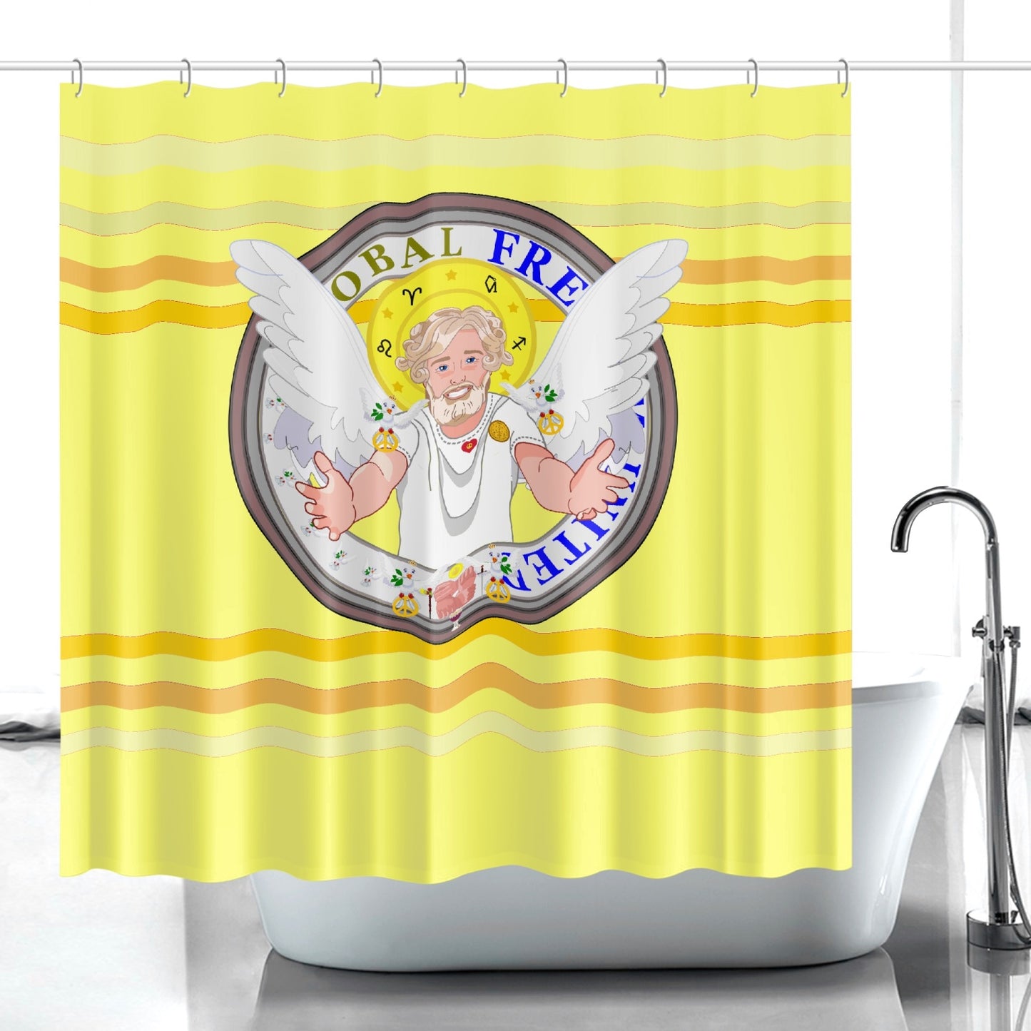 Quick-drying Shower Curtain GLOBAL FREEDOM UNITED© Archangel Uriel Yellow