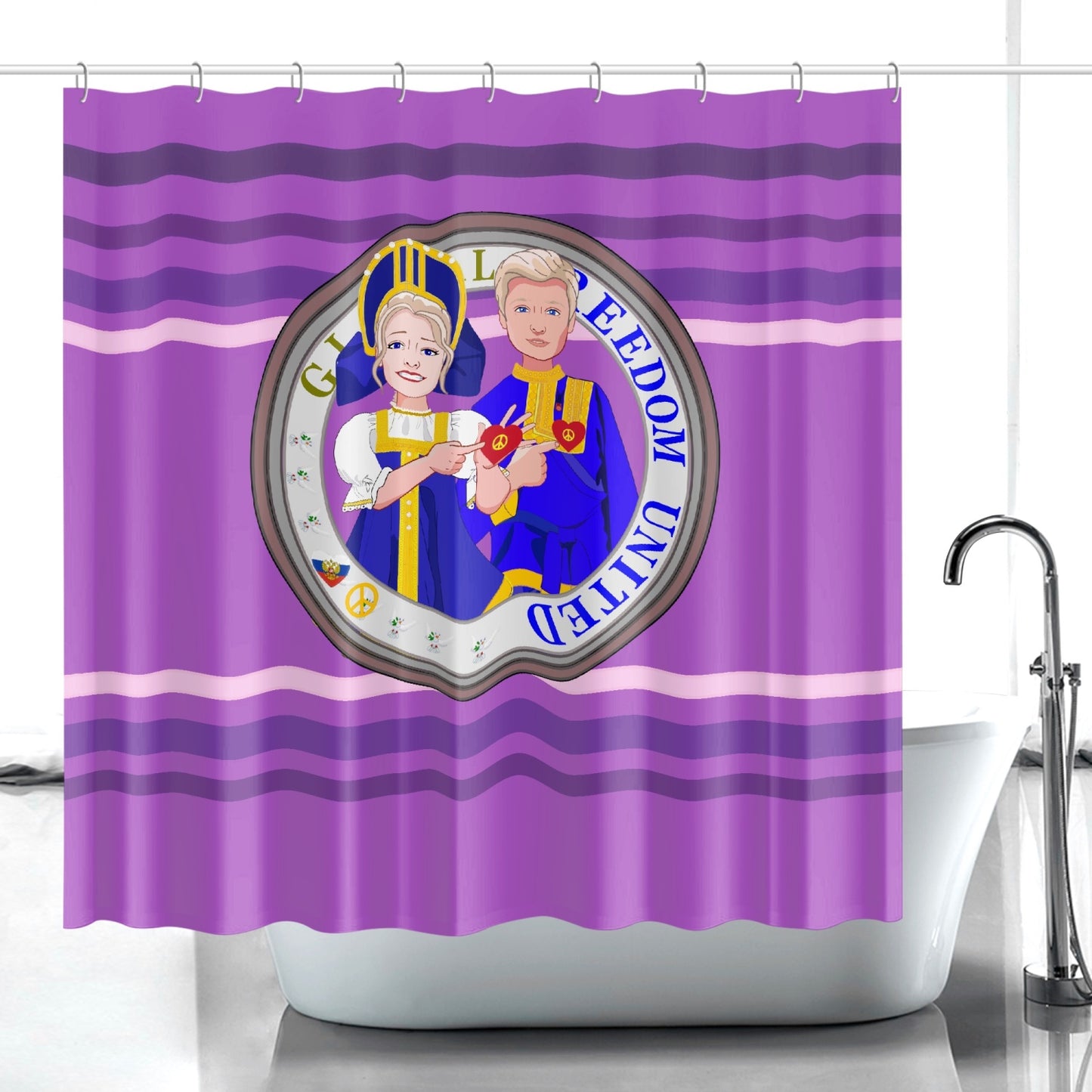 GLOBAL FREEDOM UNITED© Couple Russia Lilac - Quick-drying Shower Curtain