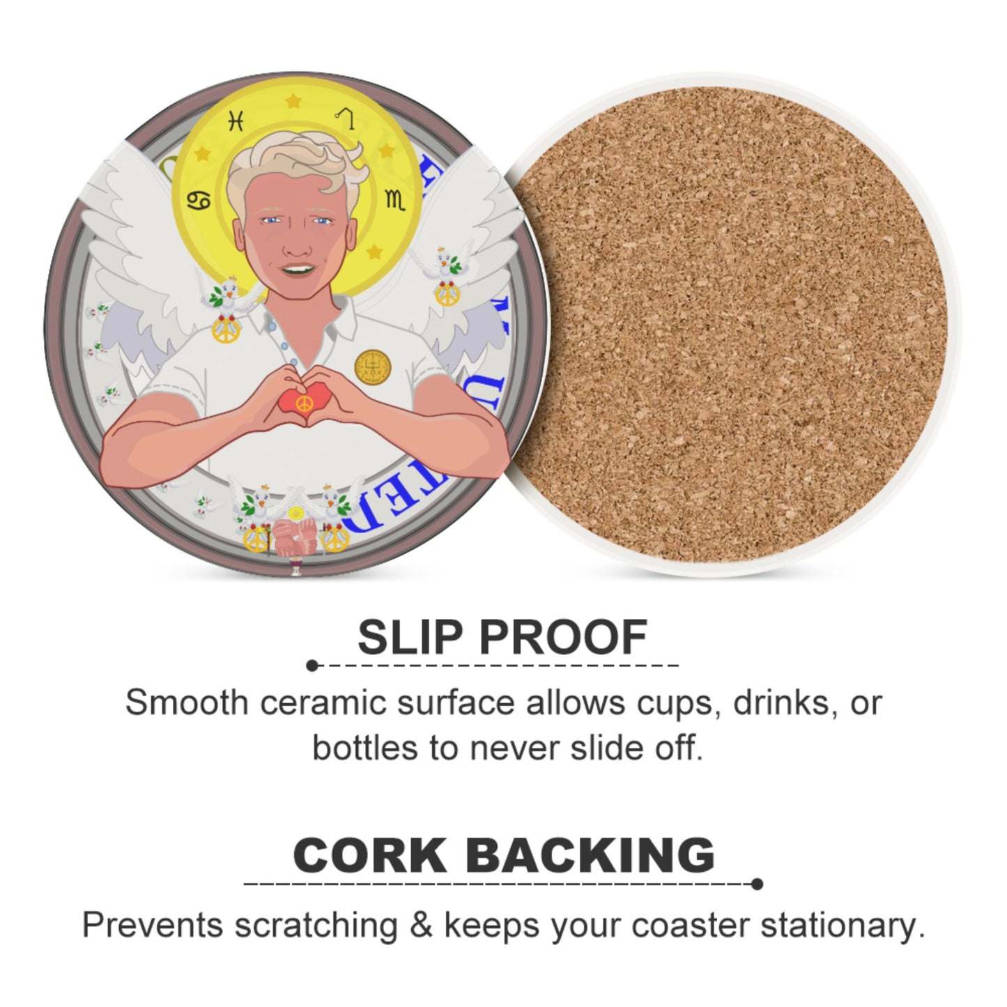 Ceramic Coasters GLOBAL FREEDOM UNITED© Archangel Rafael