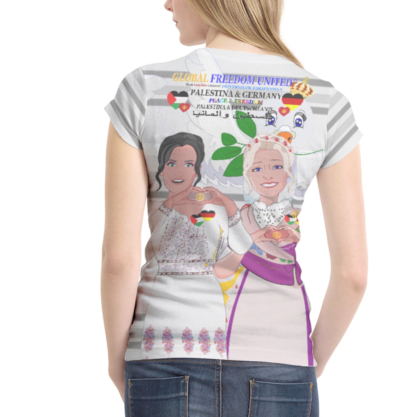 Women´s T-shirt 1 GLOBAL FREEDOM UNITED© Women Palestina & Germany Grey