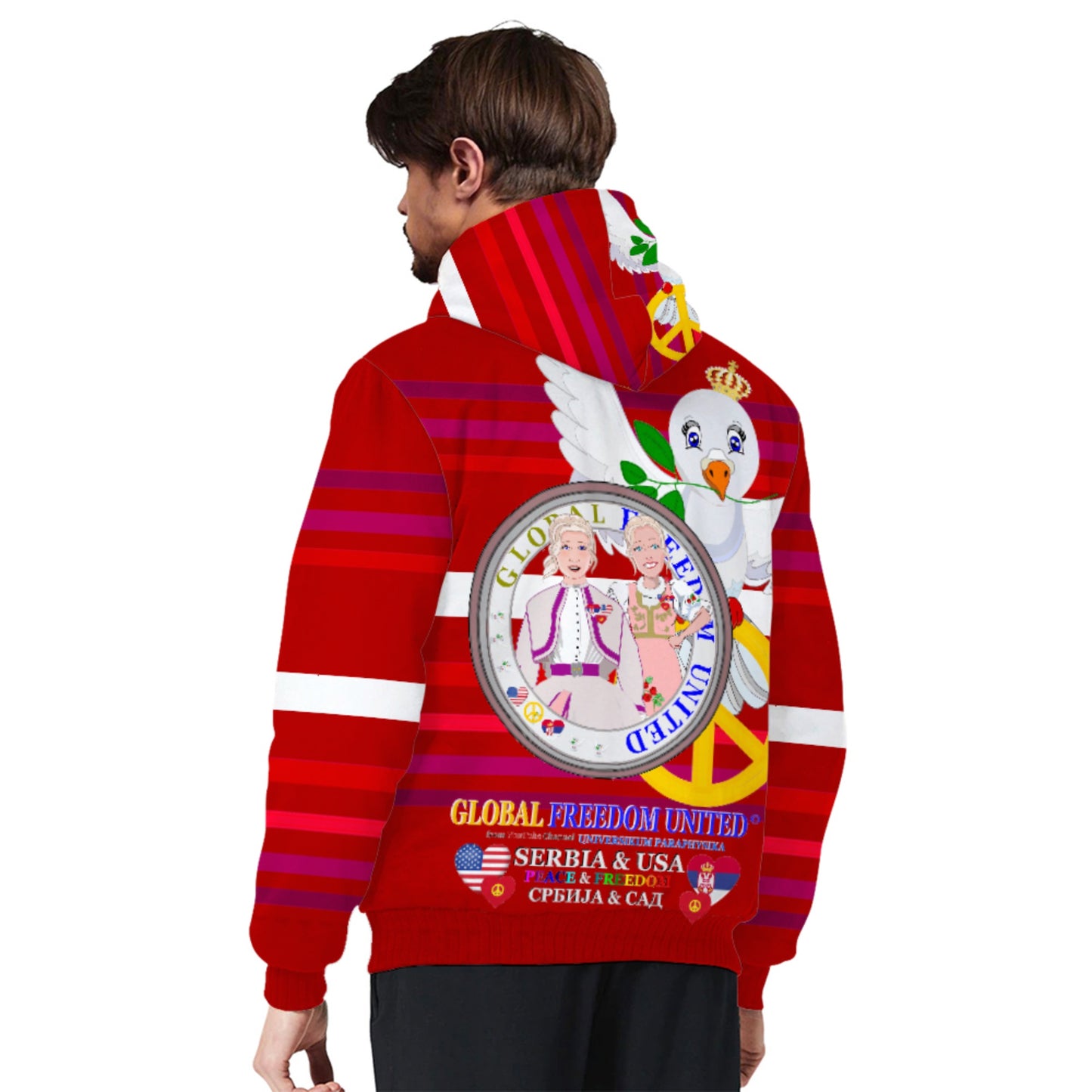 Plush Hoodie GLOBAL FREEDOM UNITED© Women Serbia & USA Red