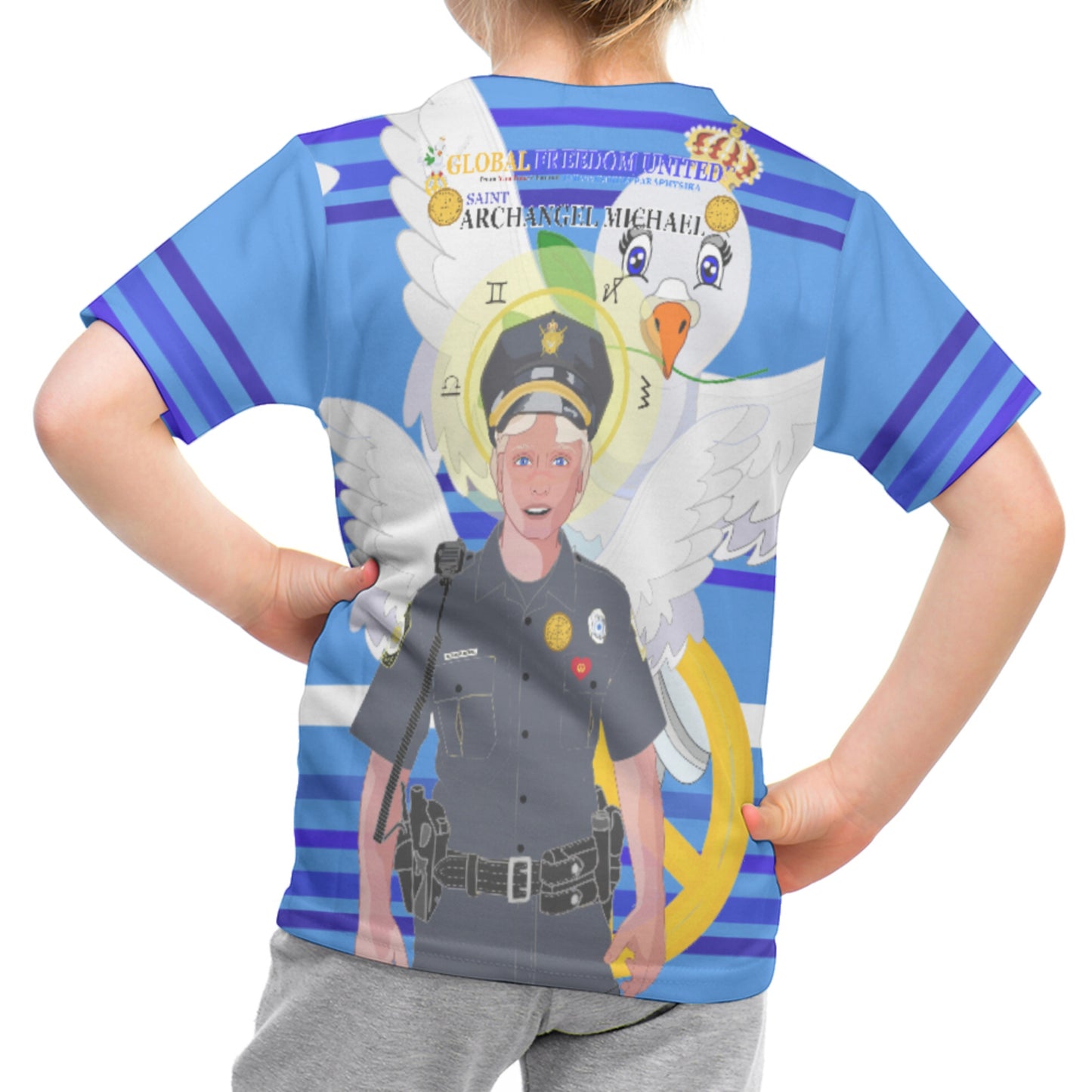Childrens T-shirt GLOBAL FREEDOM UNITED© Archangel Michael As Policemen Deep Blue