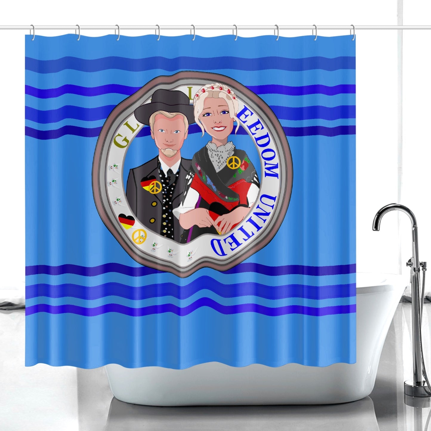 GLOBAL FREEDOM UNITED© Couple Germany V1 Deep Blue - Quick-drying Shower Curtain