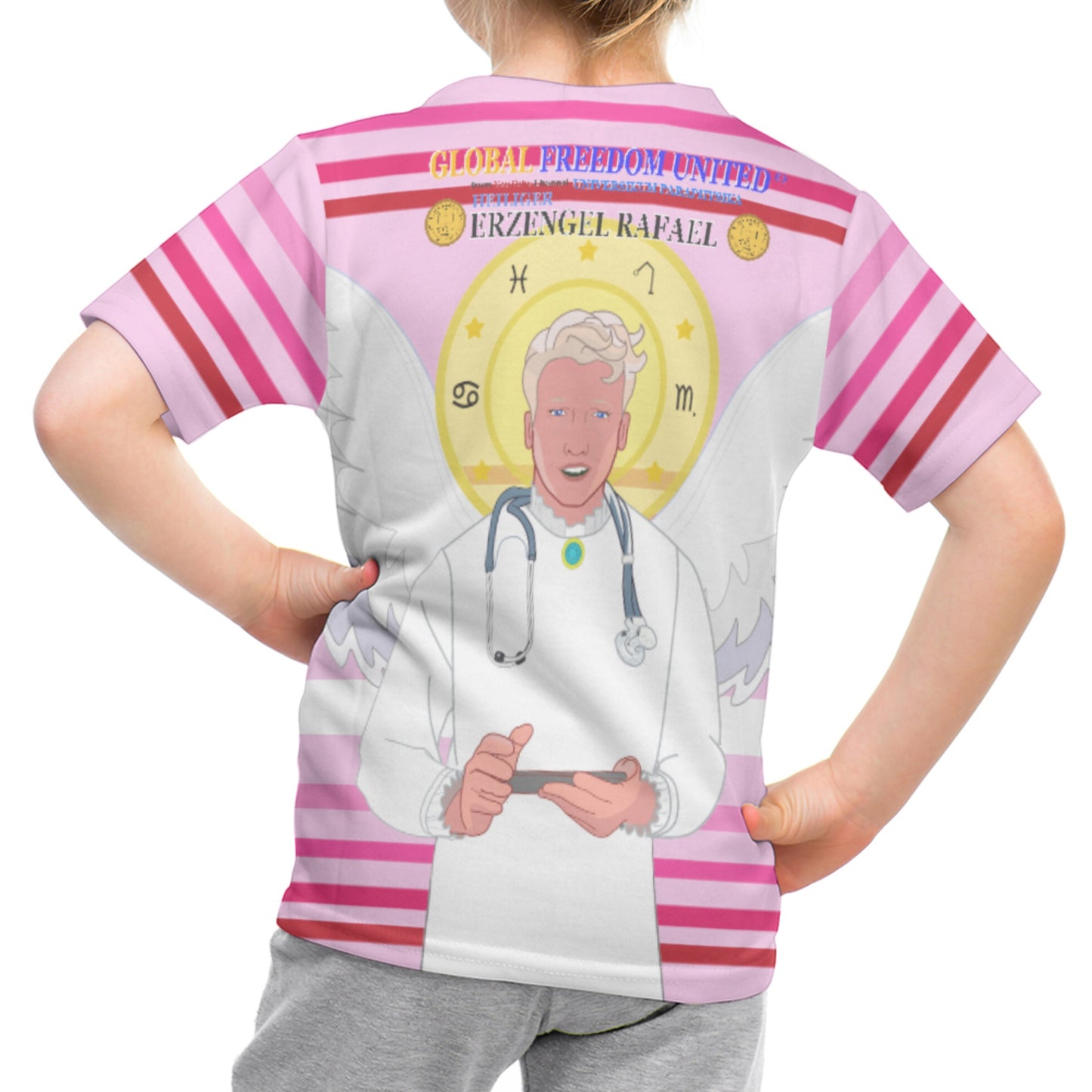 Kid´s T-shirt GLOBAL FREEDOM UNITED© Archangel Rafael German Pink1