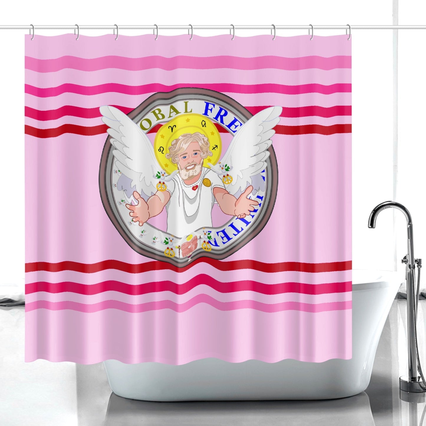 Quick-drying Shower Curtain GLOBAL FREEDOM UNITED© Archangel Uriel Pink1