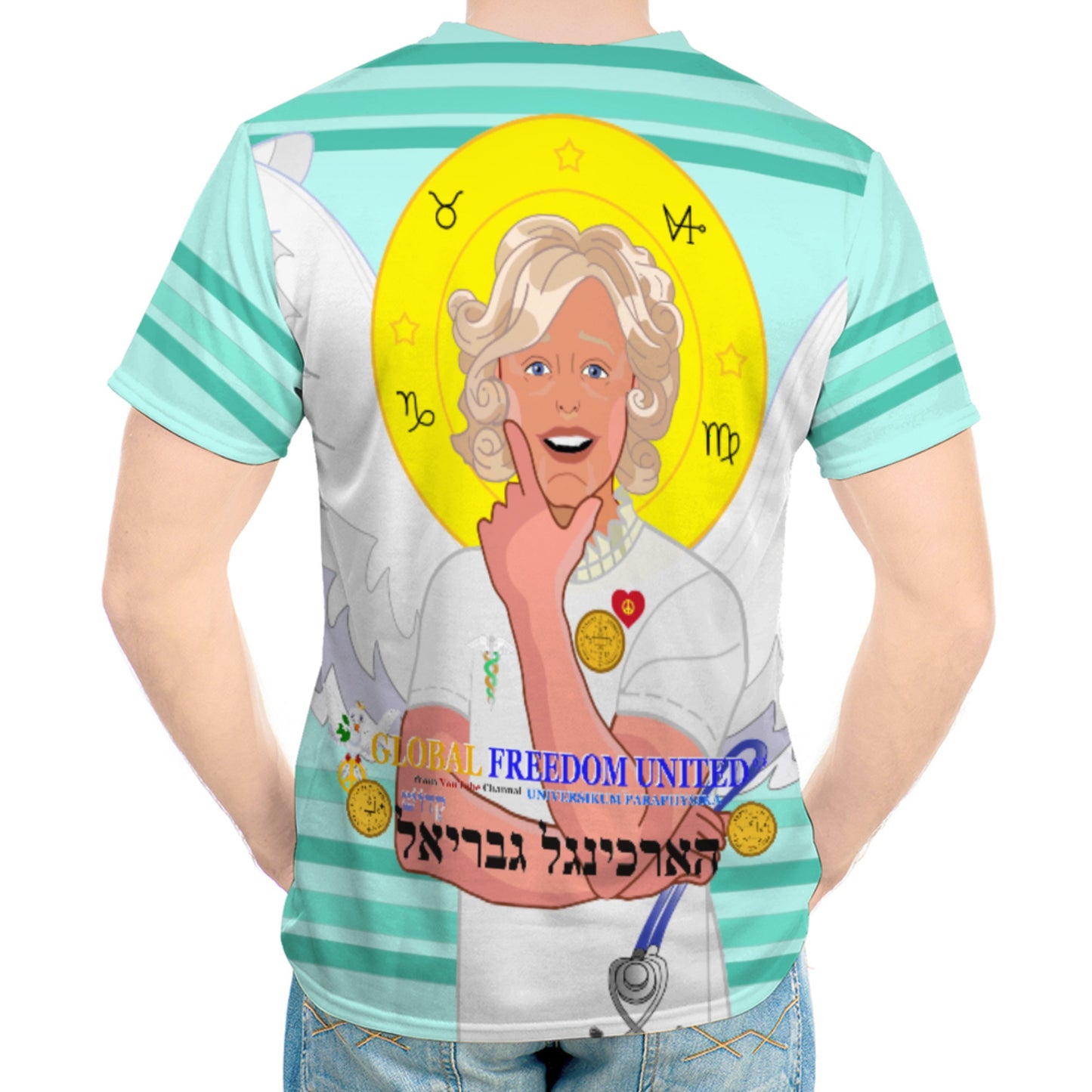Men´s T-shirt GLOBAL FREEDOM UNITED© Archangel Gabriel Hebrew Light Green