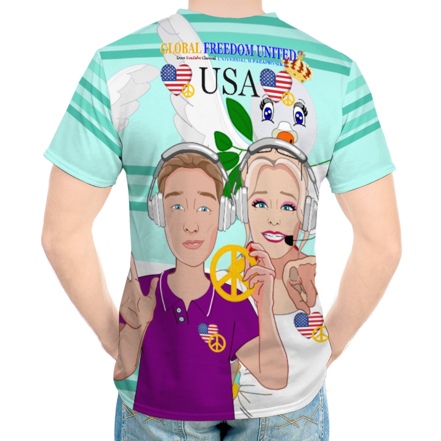 Men´s T-shirt GLOBAL FREEDOM UNITED© Couple USA Wight American Light Green