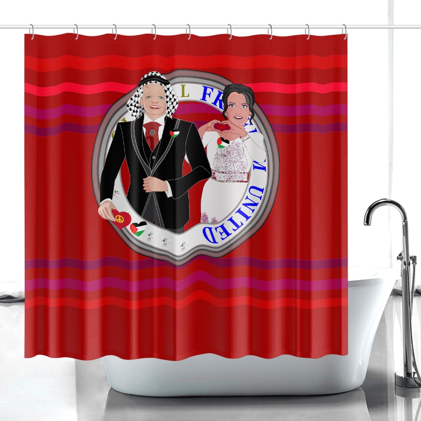GLOBAL FREEDOM UNITED© Couple Palestina Red - Quick-drying Shower Curtain
