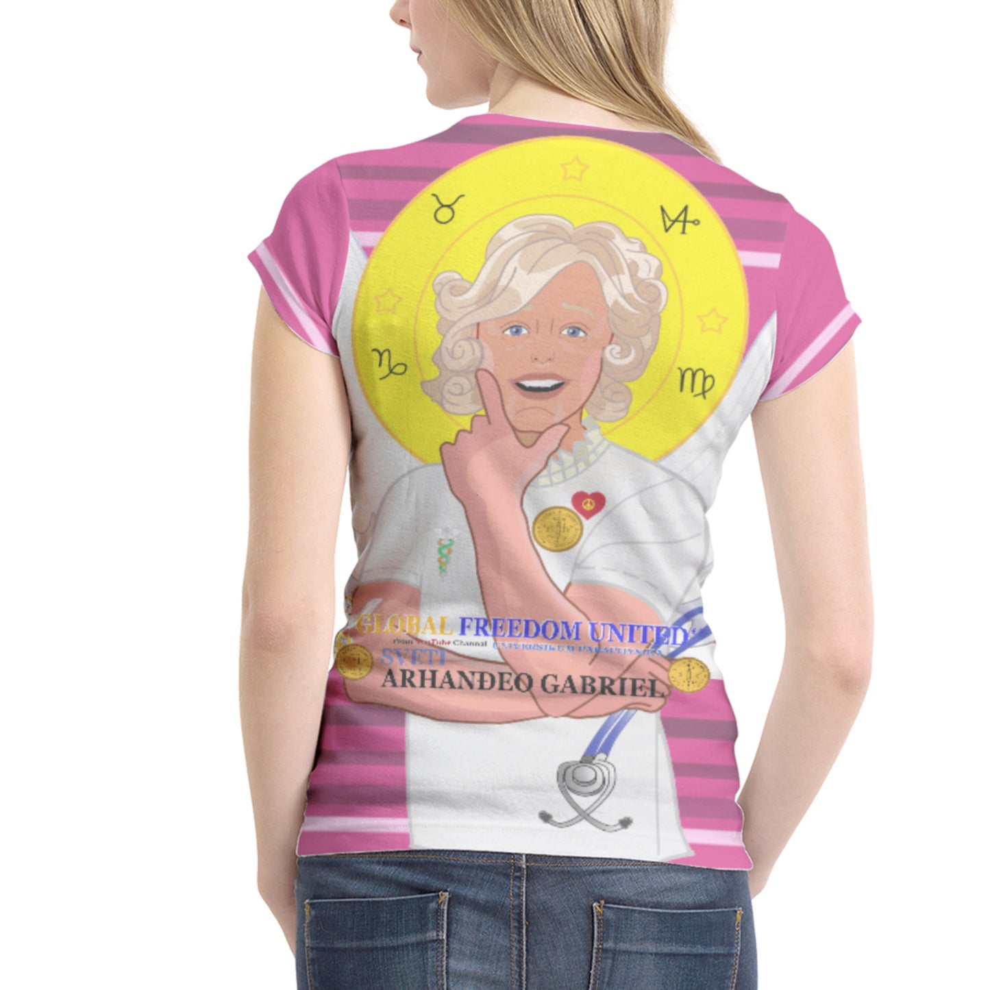 Women´s T-shirt 1 GLOBAL FREEDOM UNITED© Archangel Gabriel Croatia Pink2