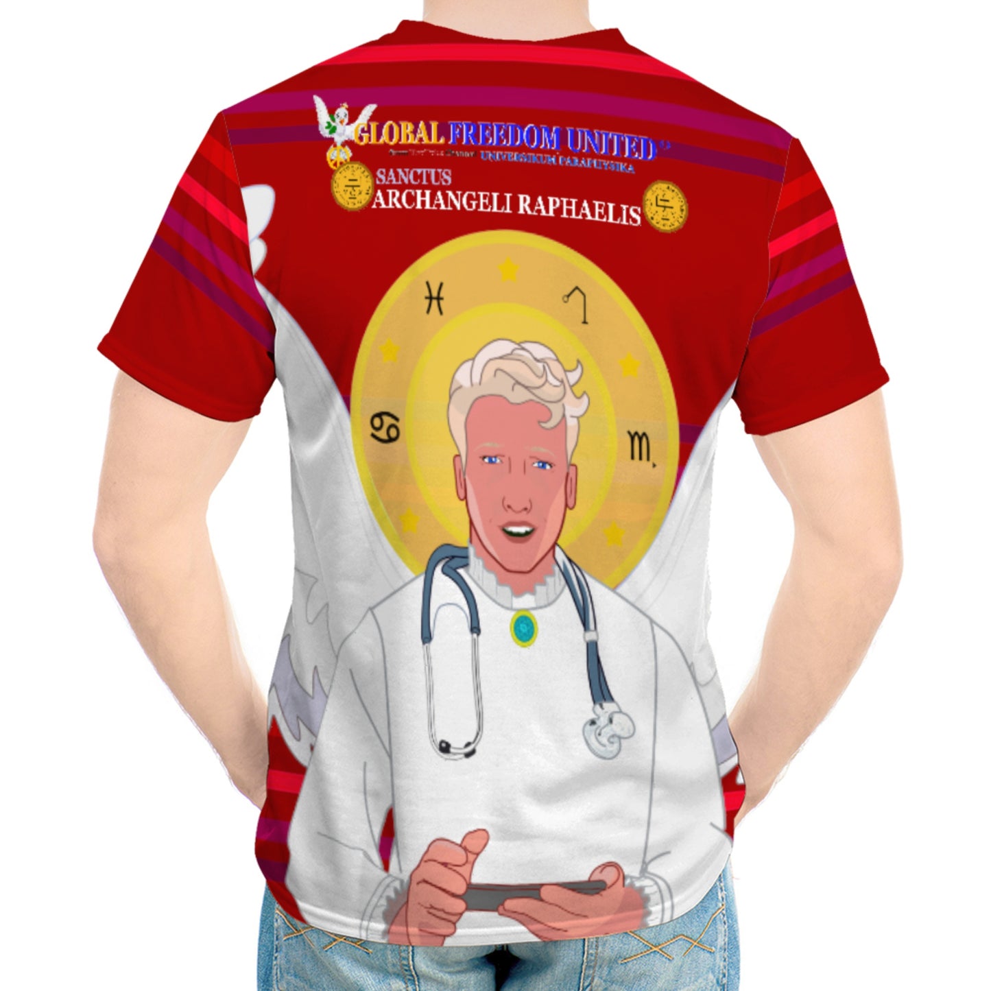 Men´s T-shirt GLOBAL FREEDOM UNITED© Archangel Rafael Old Latin Red