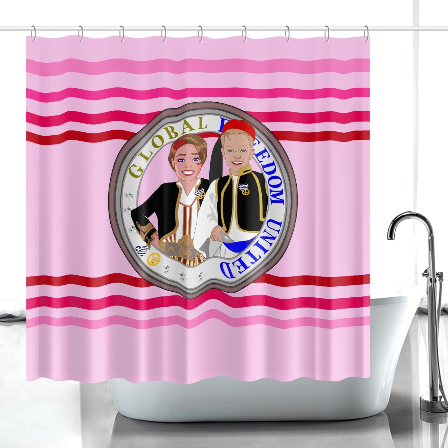 GLOBAL FREEDOM UNITED© Couple Greece Pink1 Quick-drying Shower Curtain