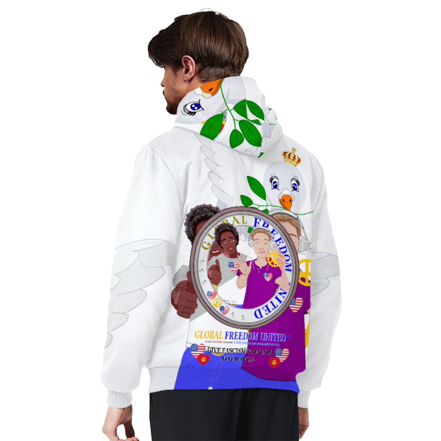 Plush Hoodie GLOBAL FREEDOM UNITED© Men Anti Racism & Fascism USA Big