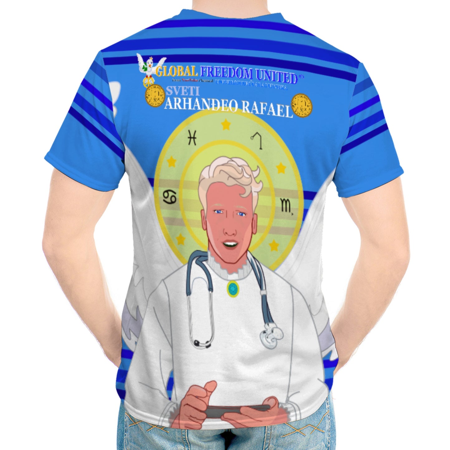 Men´s T-shirt GLOBAL FREEDOM UNITED© Archangel Rafael Croatia Deep Blue
