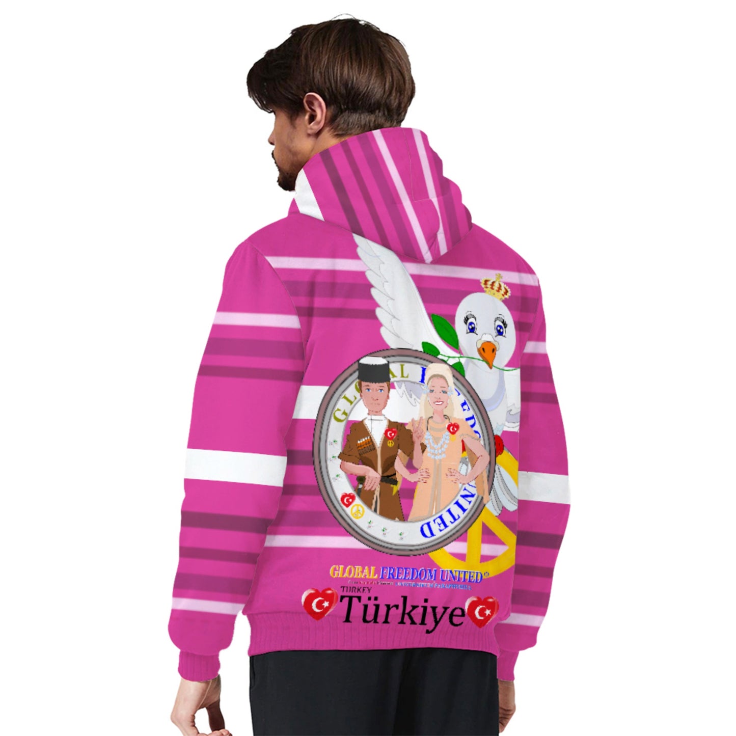 Plush Hoodie GLOBAL FREEDOM UNITED© Couple Turkey Pink2