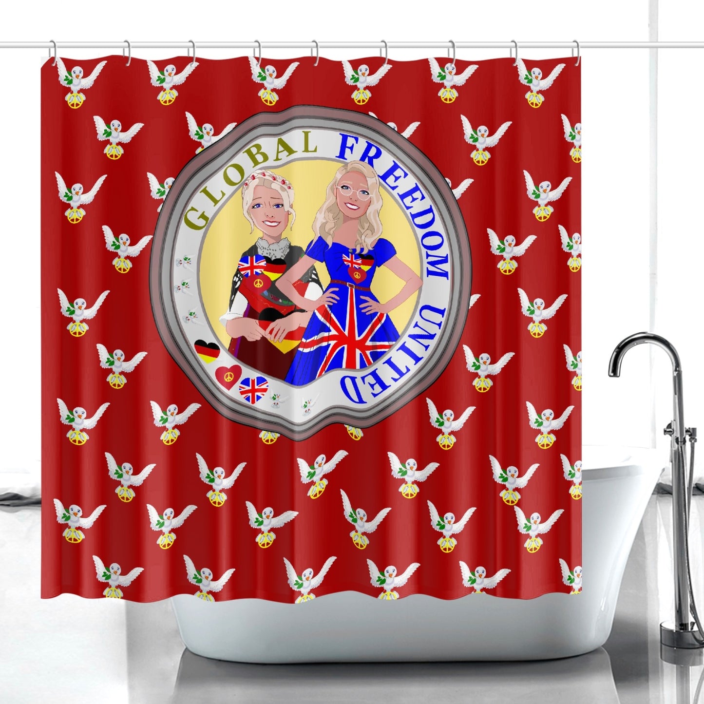 GLOBAL FREEDOM UNITED WOMEN ENGLAND & GERMANY OLD PEACE RED Quick-drying Shower Curtain