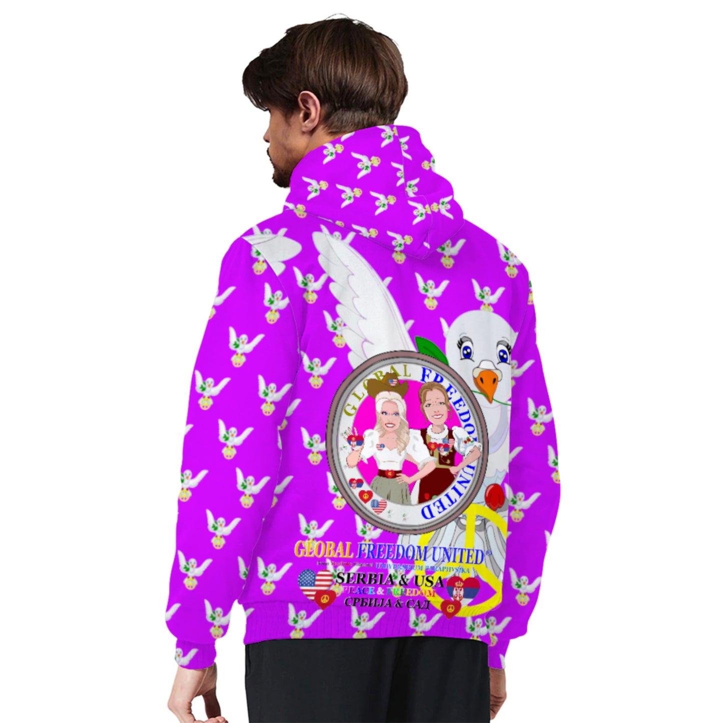 Plush Hoodie GLOBAL FREEDOM UNITED© Women Serbia & USA Lilac