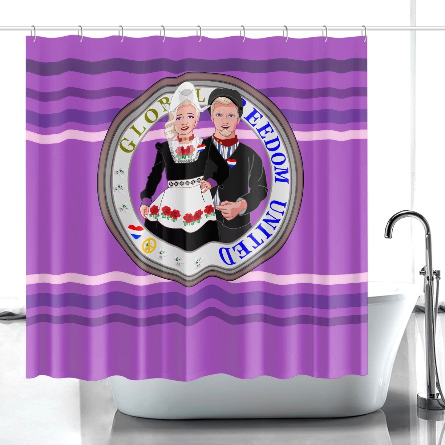 GLOBAL FREEDOM UNITED© Couple Nederland Lilac - Quick-drying Shower Curtain