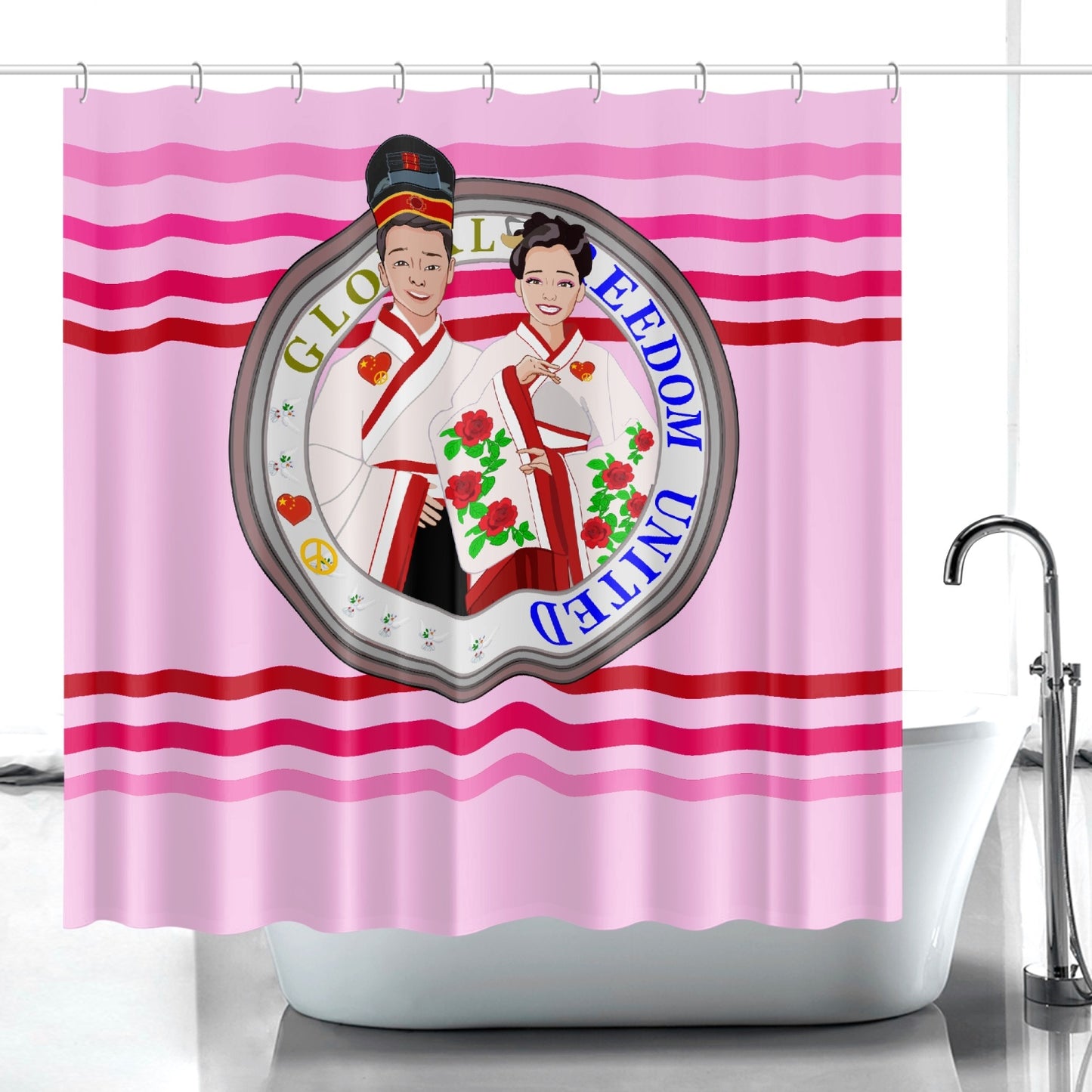 GLOBAL FREEDOM UNITED© Couple China Pink1 - Quick-drying Shower Curtain
