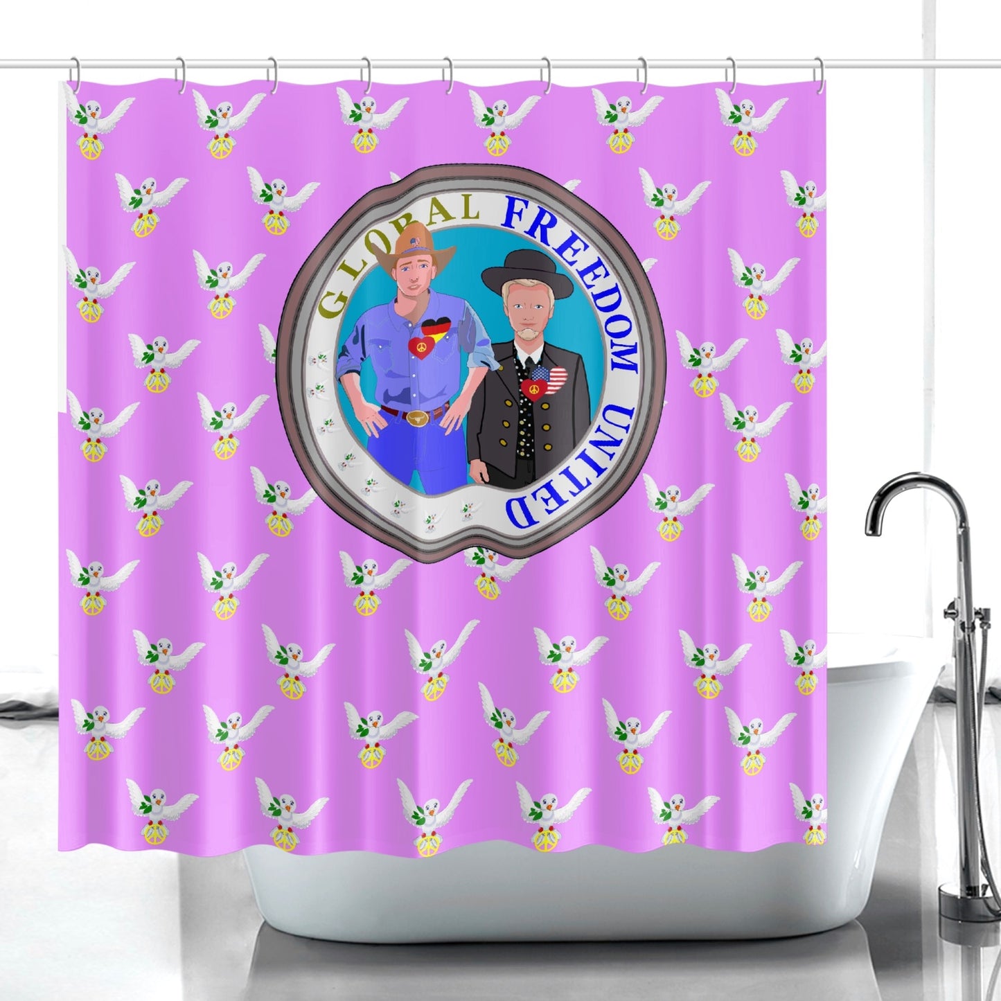 GLOBAL FREEDOM UNITED MEN USA & GERMANY OLD PEACE VIOLET Quick-drying Shower Curtain