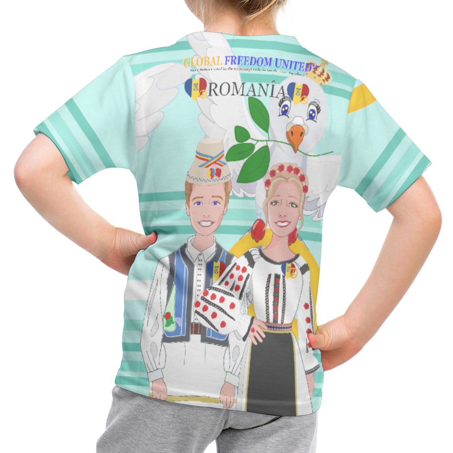 Kid´s T-shirt GLOBAL FREEDOM UNITED© Couple Romania Light Green