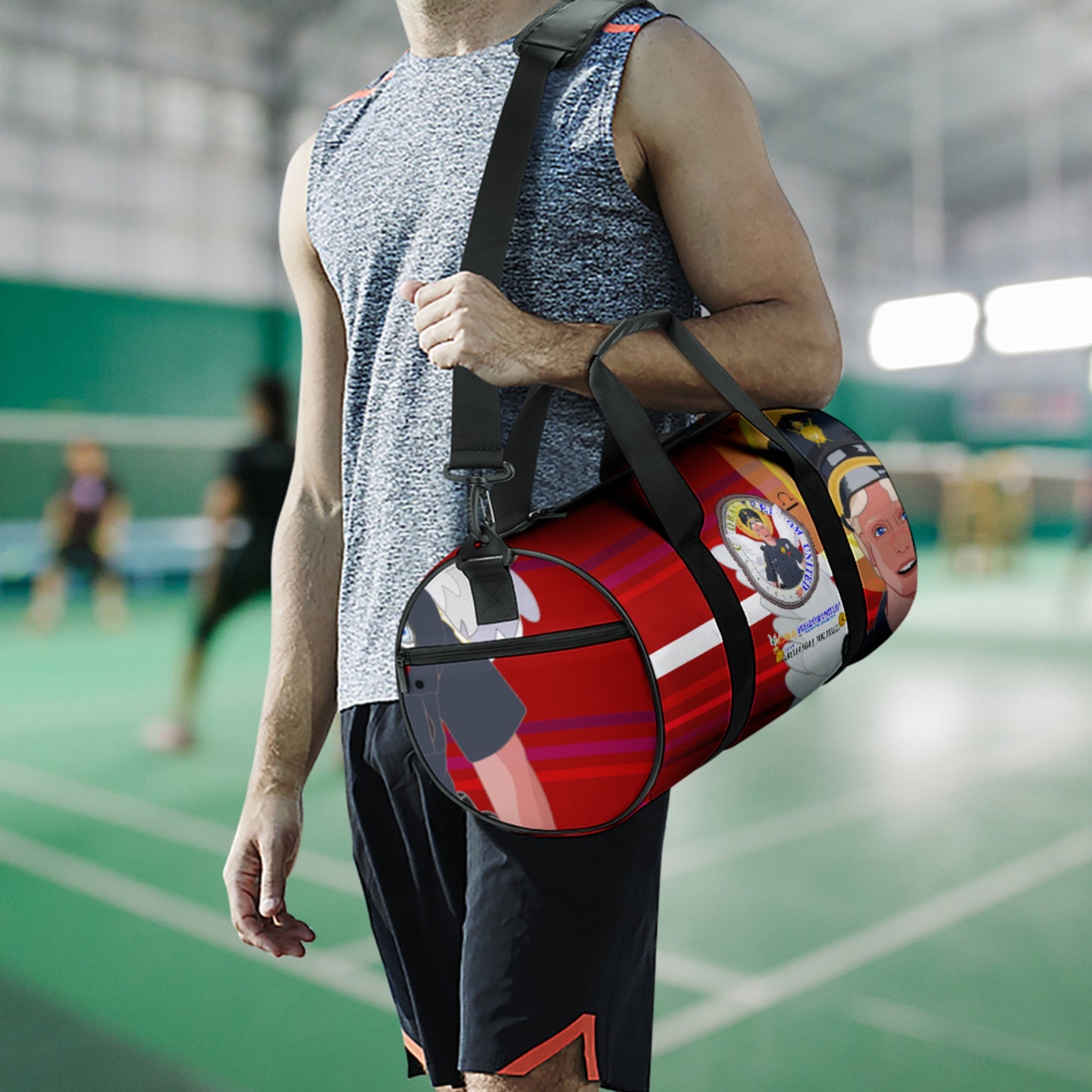 Cylindrical Gym Bag GLOBAL FREEDOM UNITED© Archangel Michael As Policemen Red