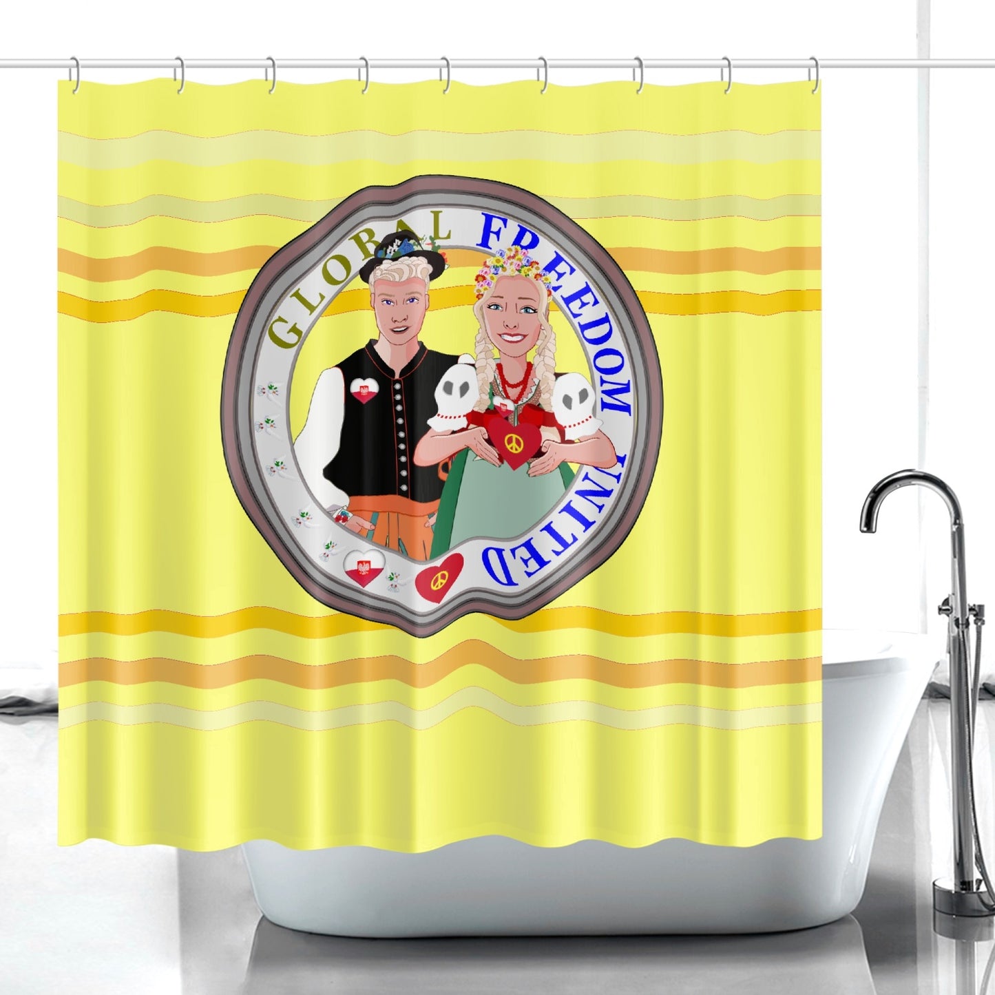 GLOBAL FREEDOM UNITED© Couple Poland Yellow - Quick-drying Shower Curtain