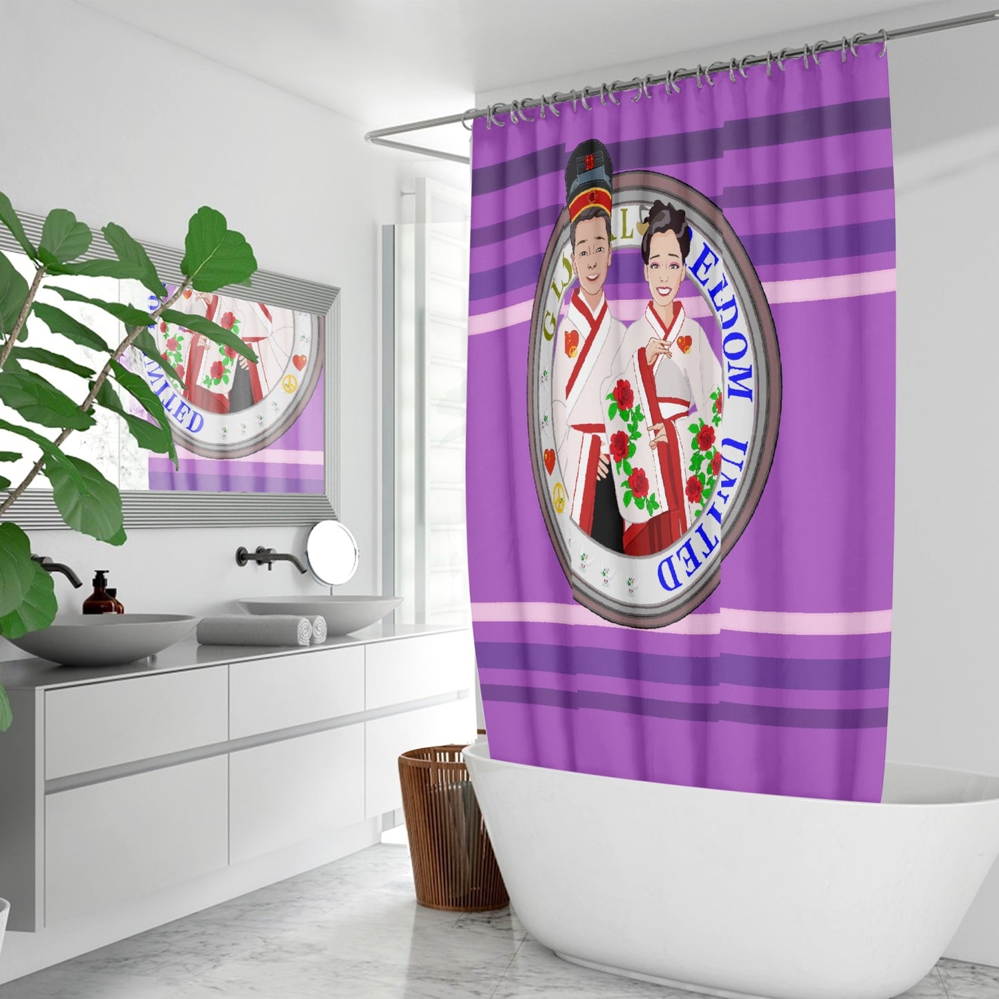 GLOBAL FREEDOM UNITED© Couple China Lilac - Quick-drying Shower Curtain
