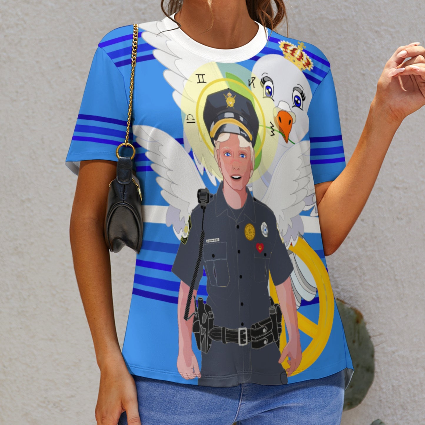 Women´s T-shirt 2 GLOBAL FREEDOM UNITED© Archangel Michael As Policemen Deep Blue
