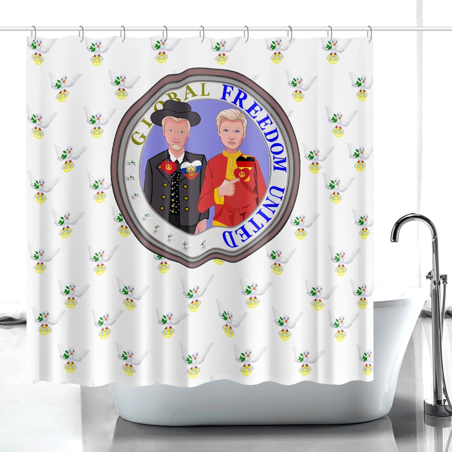 GLOBAL FREEDOM UNITED MEN RUSSIA & GERMANY OLD PEACE WIGHT Quick-drying Shower Curtain