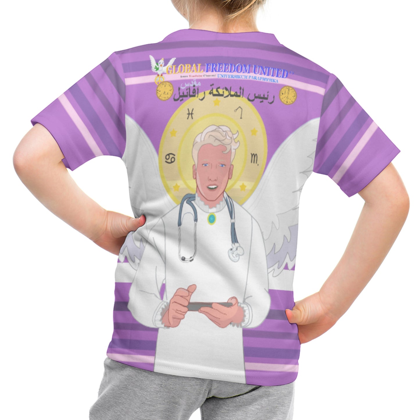Kid´s T-shirt GLOBAL FREEDOM UNITED© Archangel Rafael Arabic Lilac
