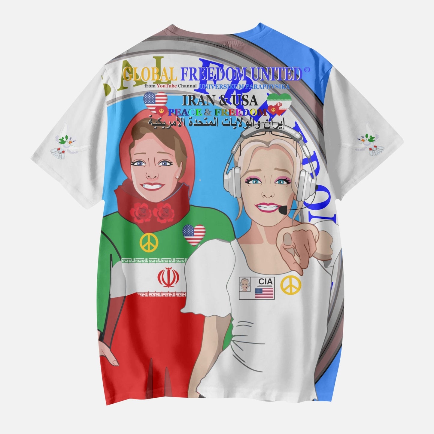 GLOBAL FREEDOM UNITED GIRLS IRAN & USA OLD PEACE BLUE AOP Kids' Short T-Shirts