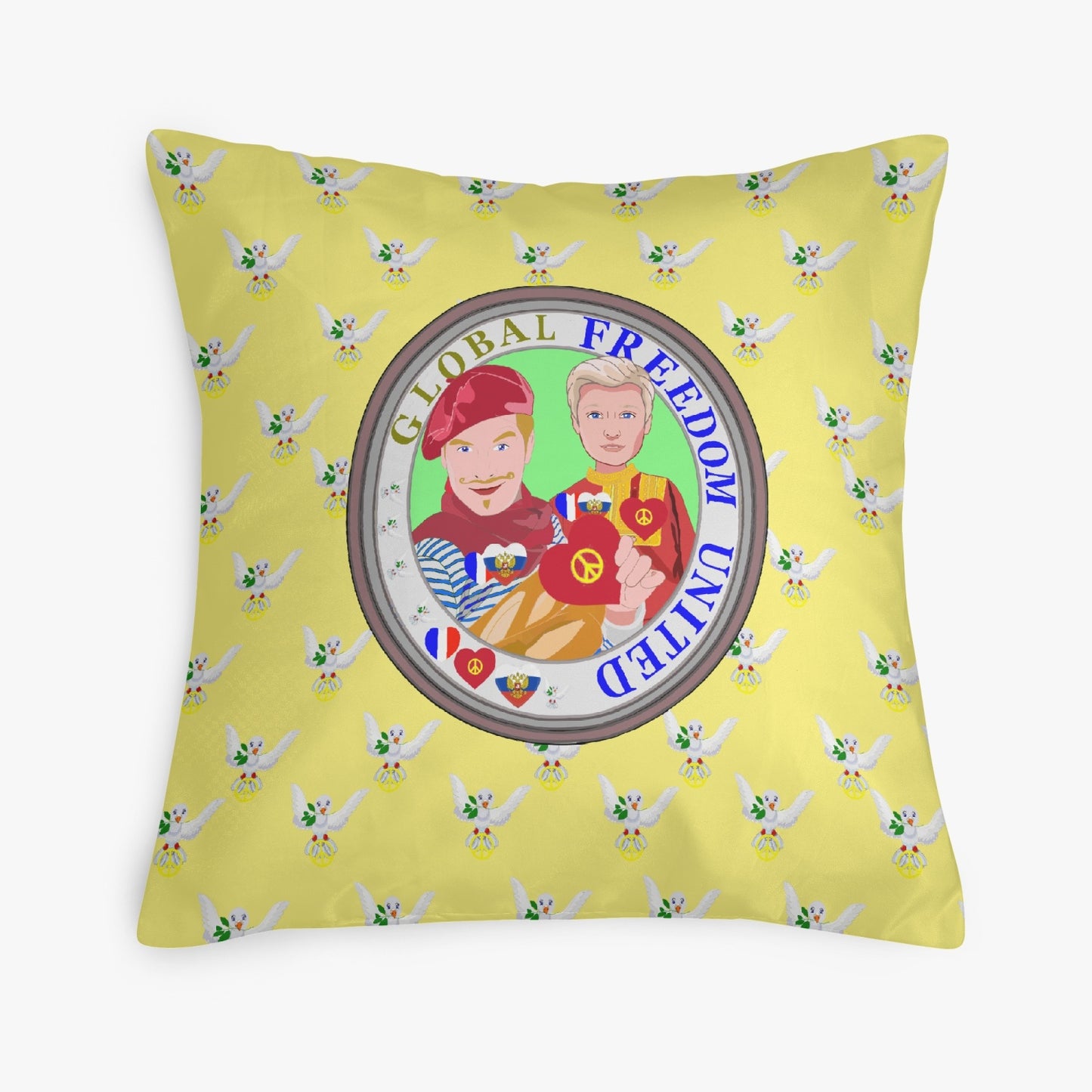 GLOBAL FREEDOM UNITED© Men FRENCH & RUSSIA Yellow 18'' Square Pillow Cover