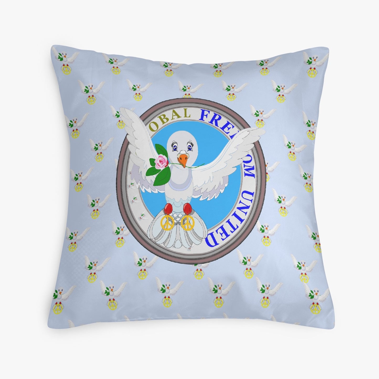 GLOBAL FREEDOM UNITED© DOVE OF PEACE LIGHT BLUE 18'' Square Pillow Cover