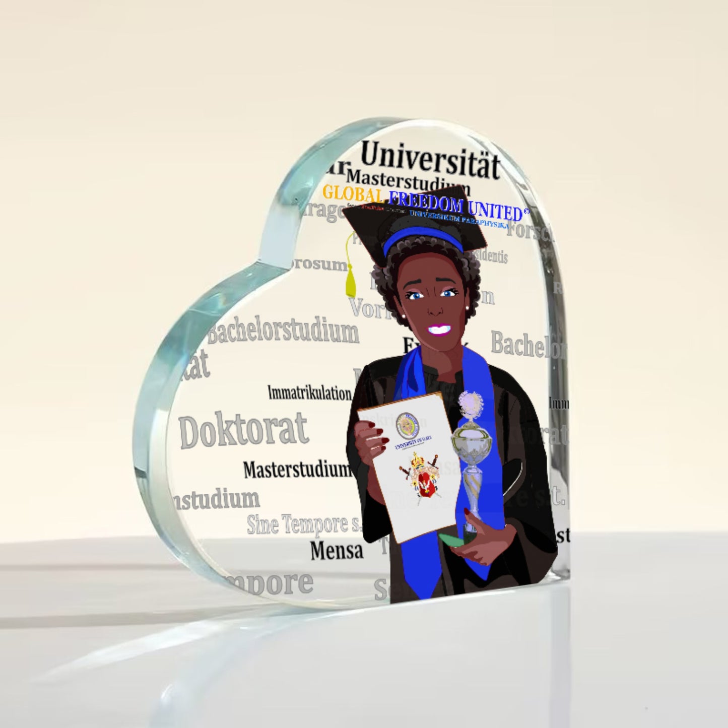 Acryl Heart Global Freedom United Afro Student Girl Silver Place