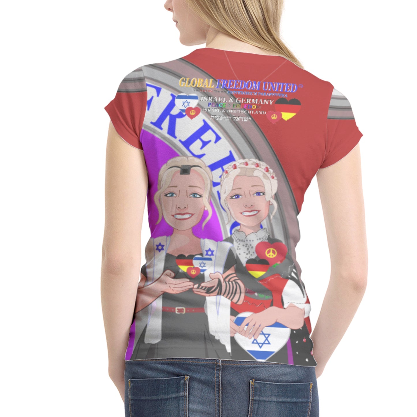 Women´s T-shirt GLOBAL FREEDOM UNITED© Israel & Germany Old Peace Version 2 Red