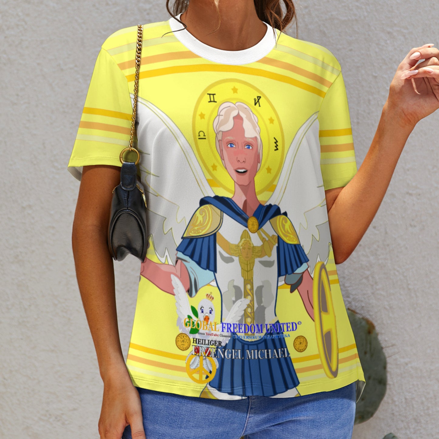 Women´s T-shirt 2 Global Freedom United Archangel Michael Yellow