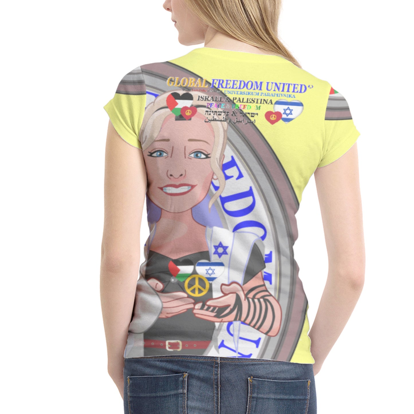 Women´s T-shirt 2 GLOBAL FREEDOM UNITED© Women Palestina & Israel Yellow