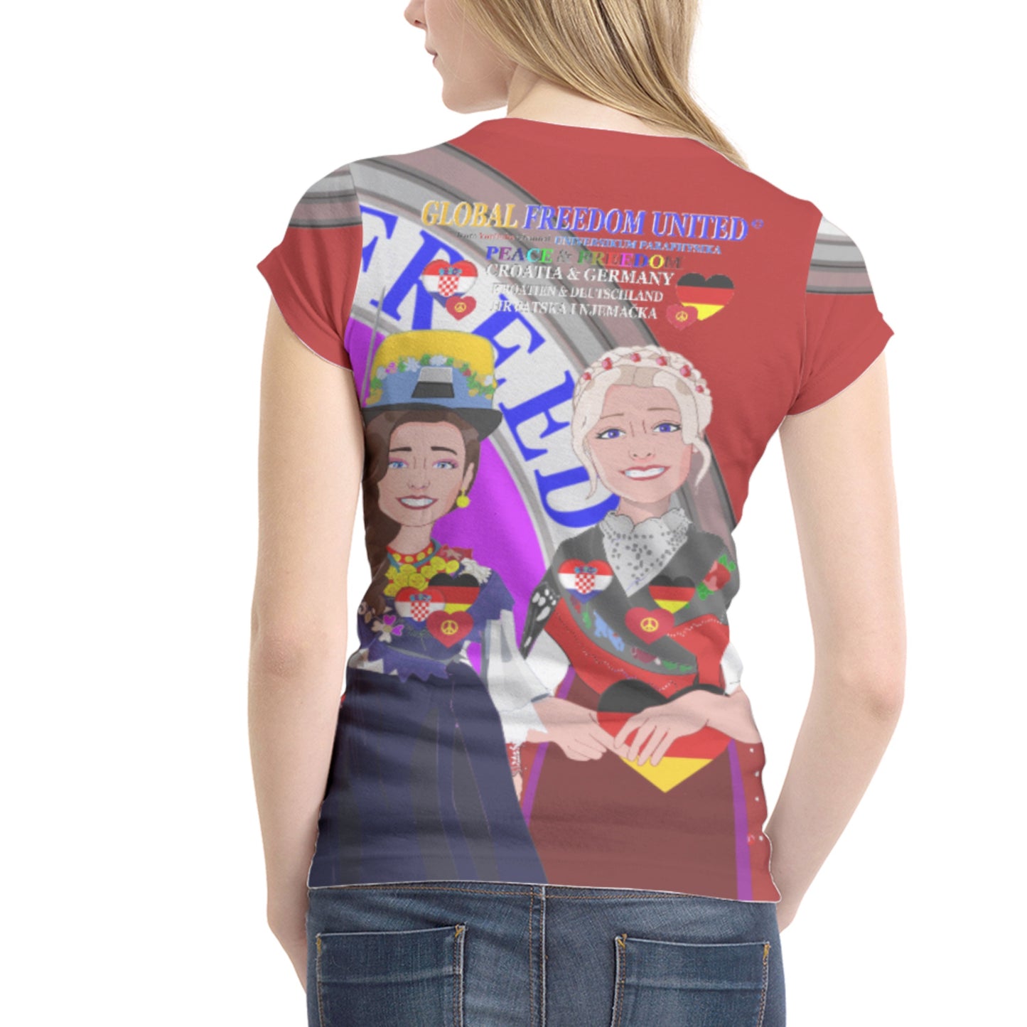 Women´s T-shirt GLOBAL FREEDOM UNITED© Women Croatia & Germany V2 Red