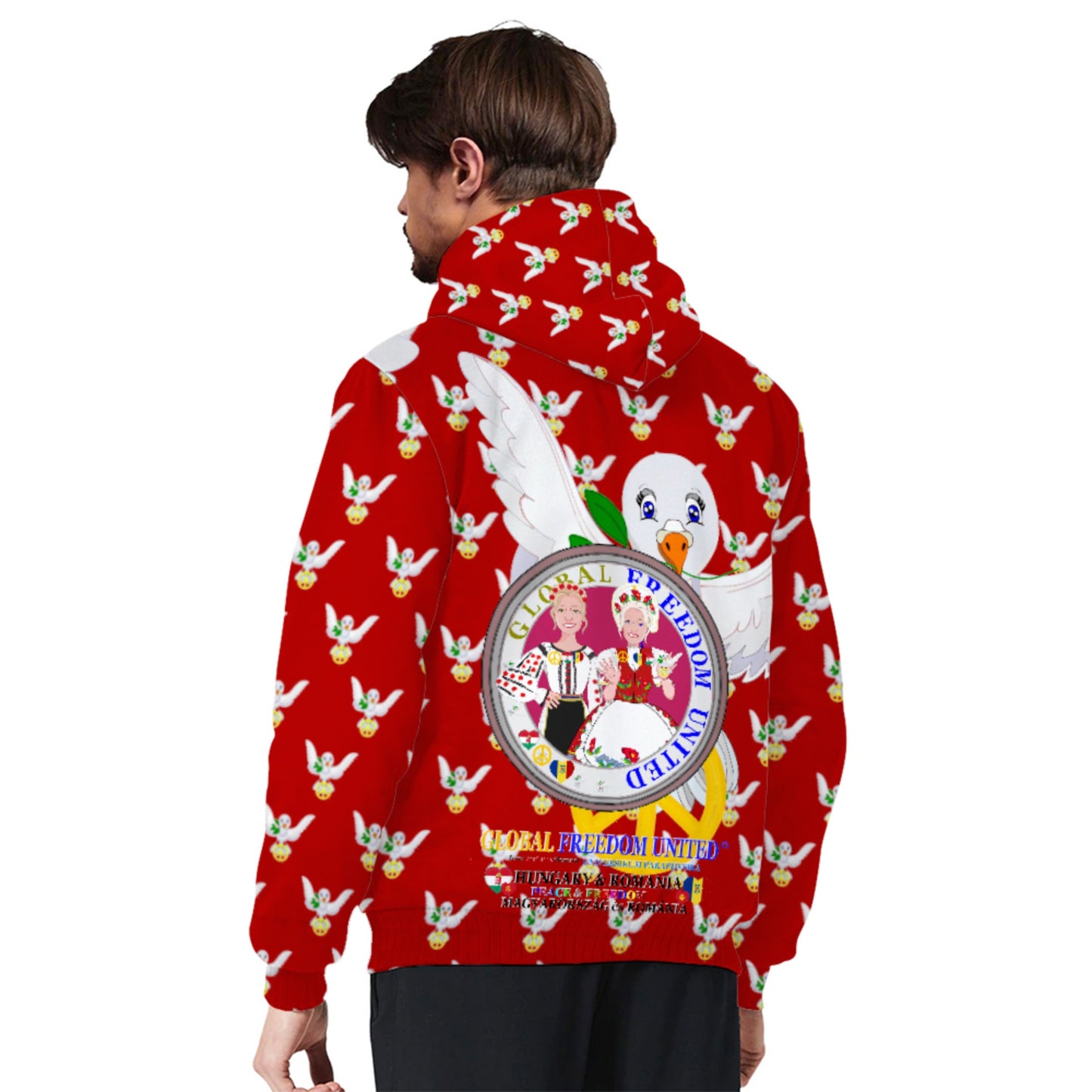 Plush Hoodie GLOBAL FREEDOM UNITED© Women Romania & Hungary Red