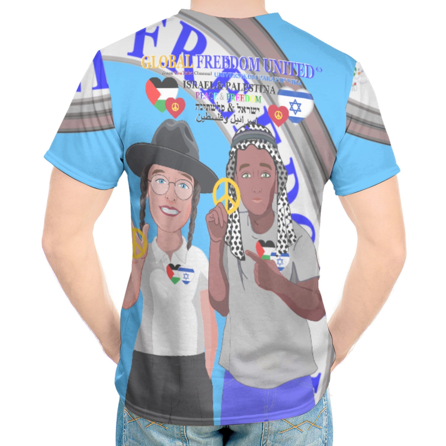 Men`s T-shirt 2 GLOBAL FREEDOM UNITED© Palestina & Israel Blue