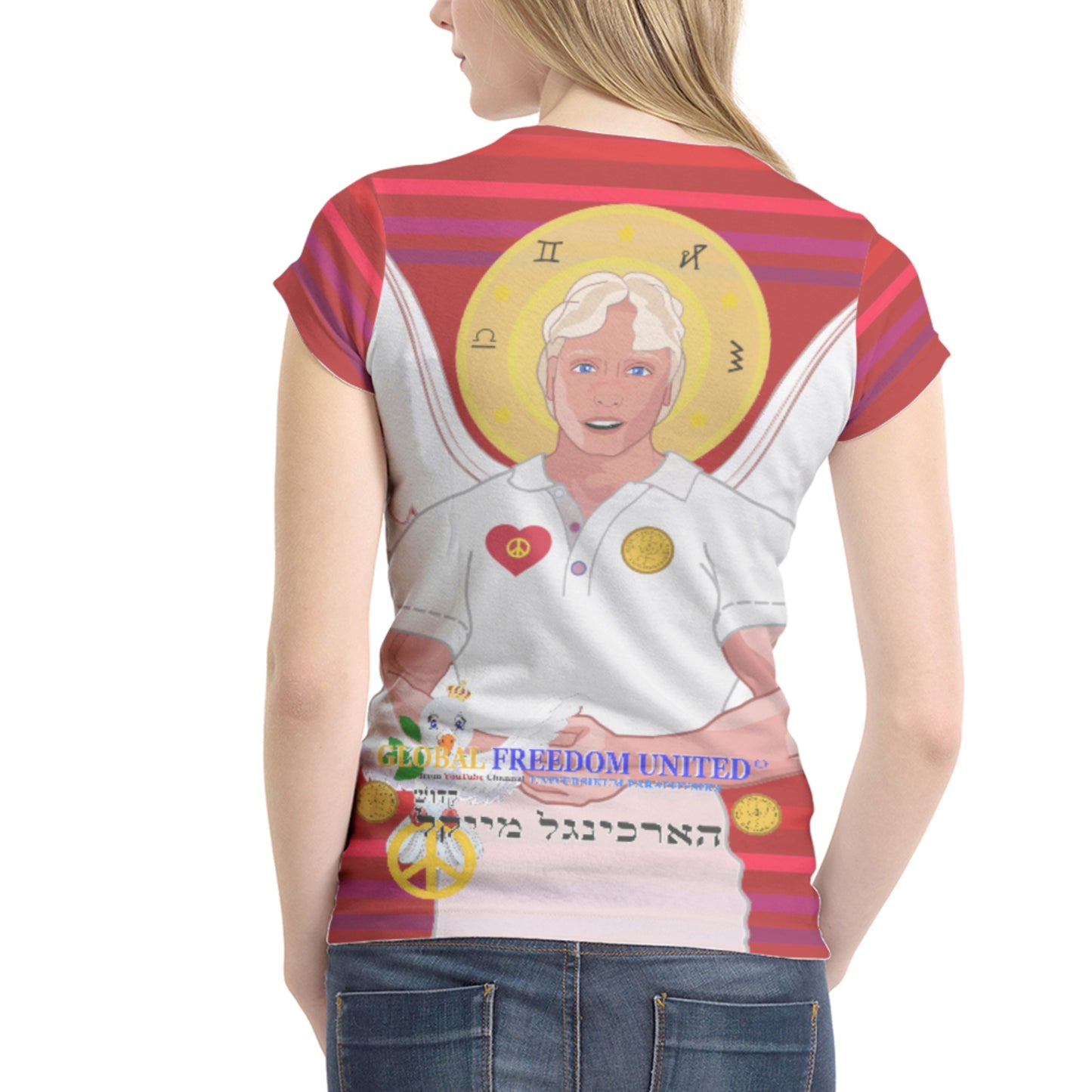 Women´s T-shirt 1 Global Freedom United Archangel Michael Hebrew Red